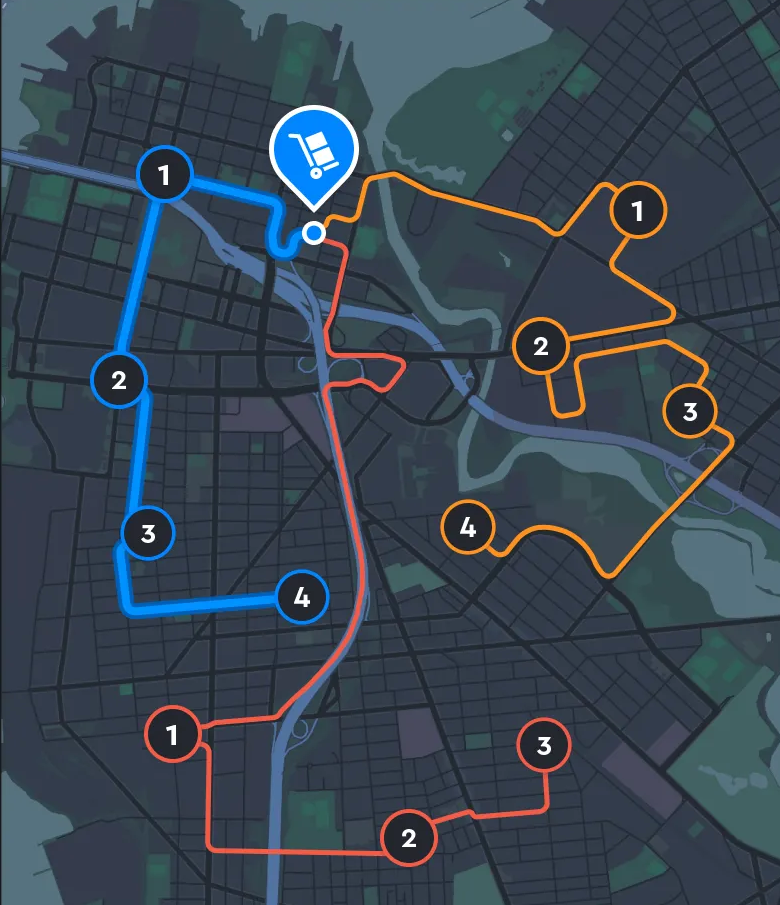 Atlas route map view with live shipment paths